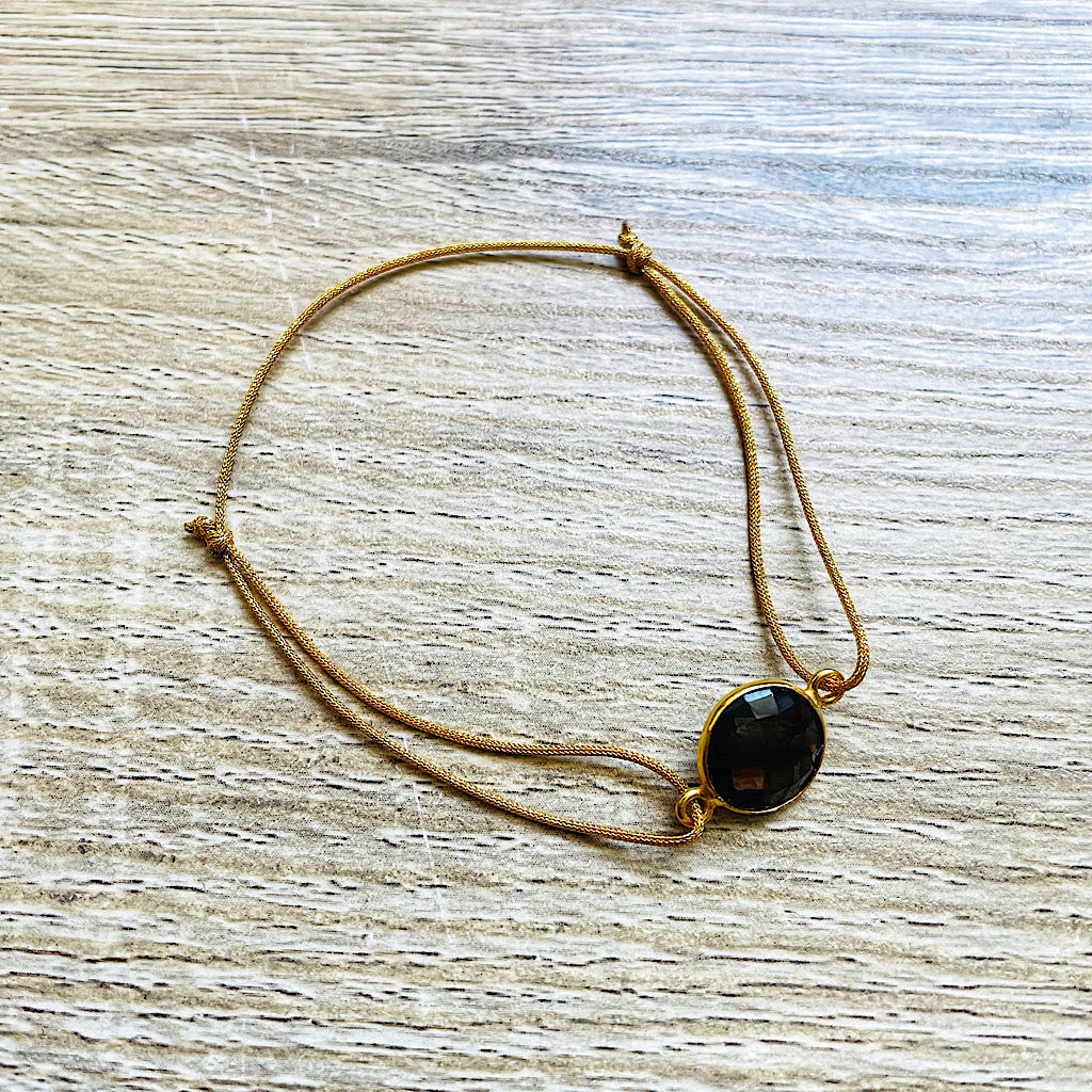 Bracelet cordon réglable pierre naturelle doré Livia