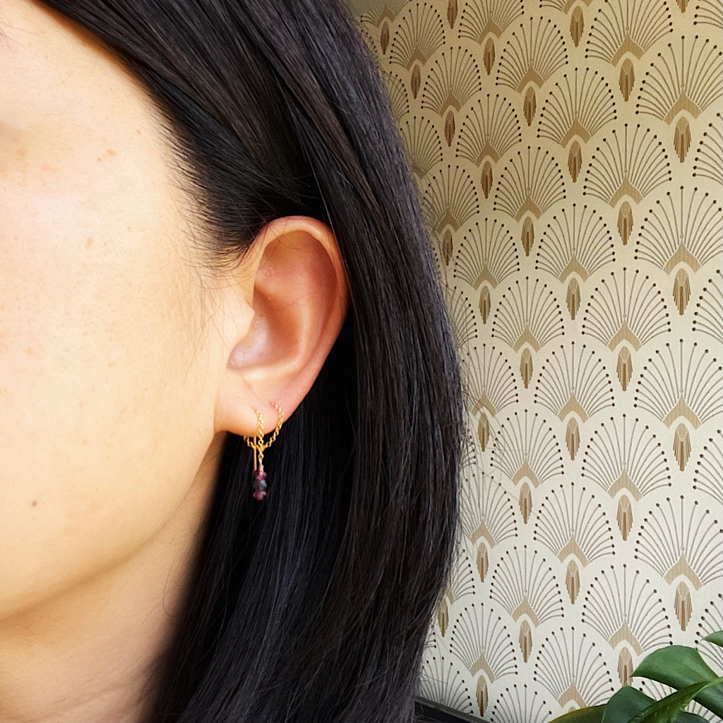 Boucle d’oreille chaîne pierres naturelles Sana