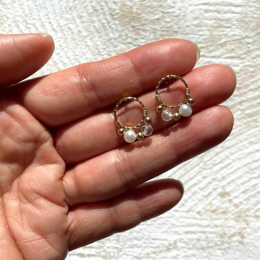 Boucles d'oreilles en Cristal de roche et perles de culture