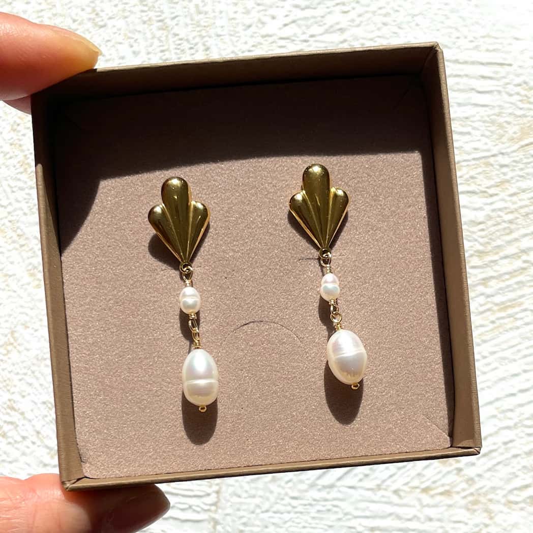 Boucles d'oreilles perles et feuille