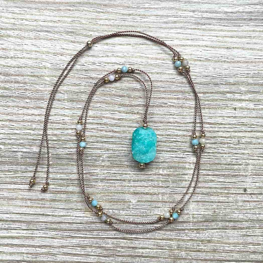 Collier sautoir en Amazonite et Aigue marine
