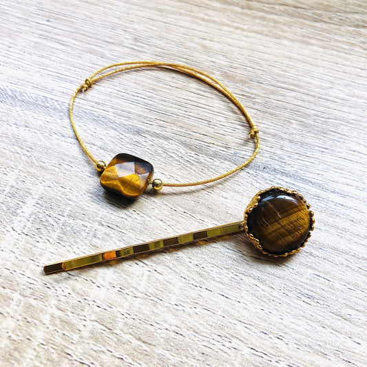 Parure bracelet barrette Œil de Tigre Chance
