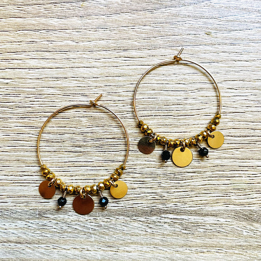 Créoles Spinelle noire plaqué or Charlie