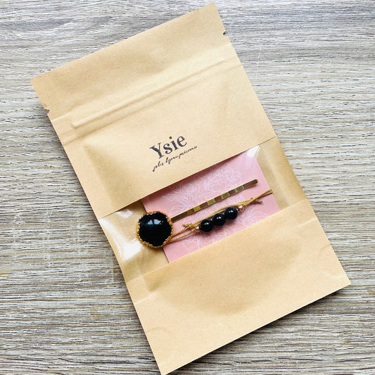 Parure bracelet barrette Onyx noir Force