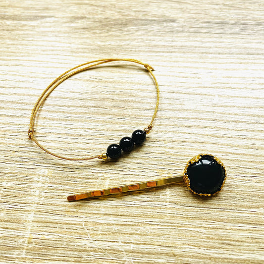 Parure bracelet barrette Onyx noir Force