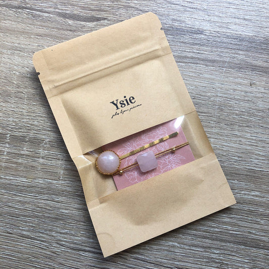 Parure bracelet barrette Quartz rose Amour