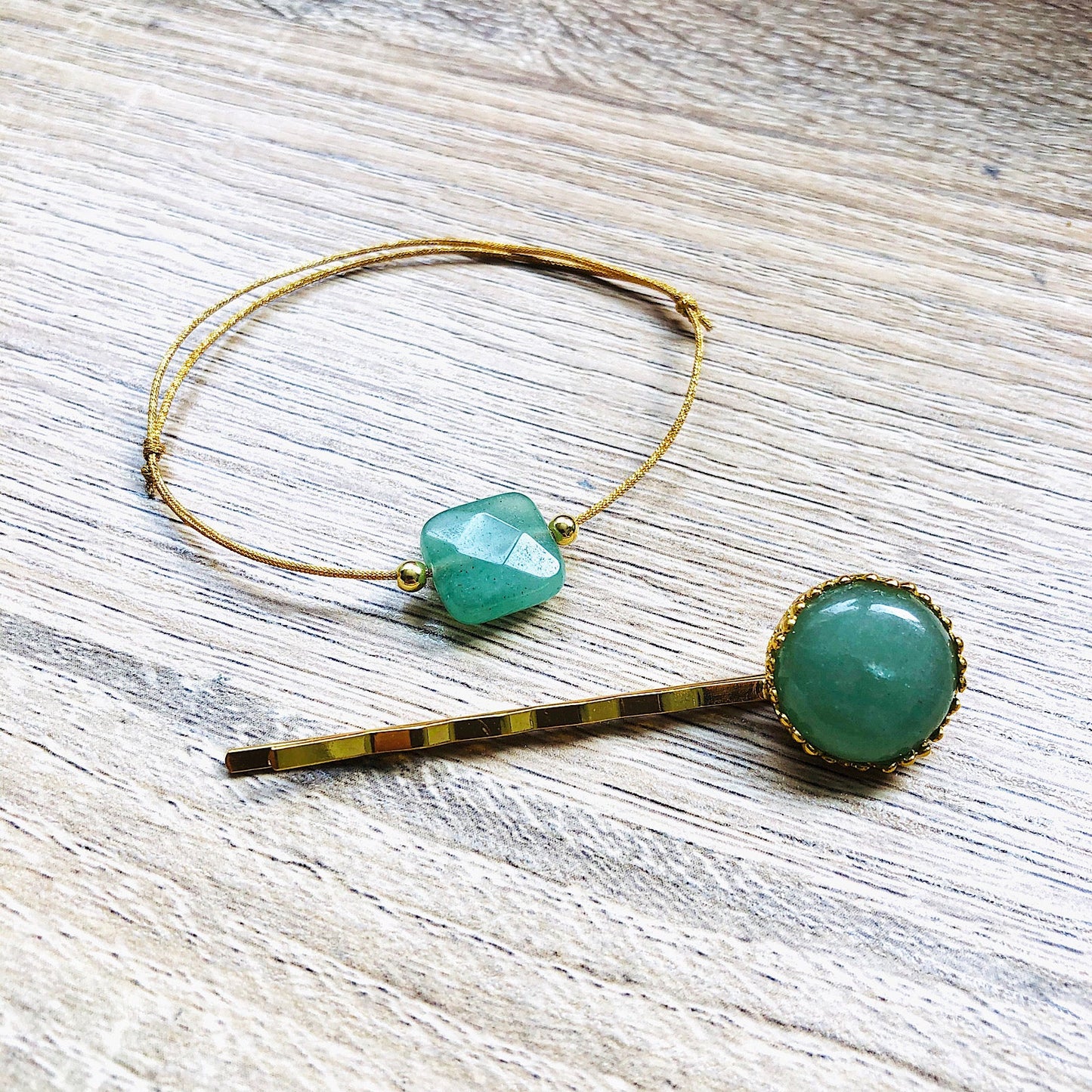 Parure bracelet barrette Aventurine verte Créativité