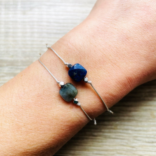 Bracelet Labradorite cordon réglable argent Carrie