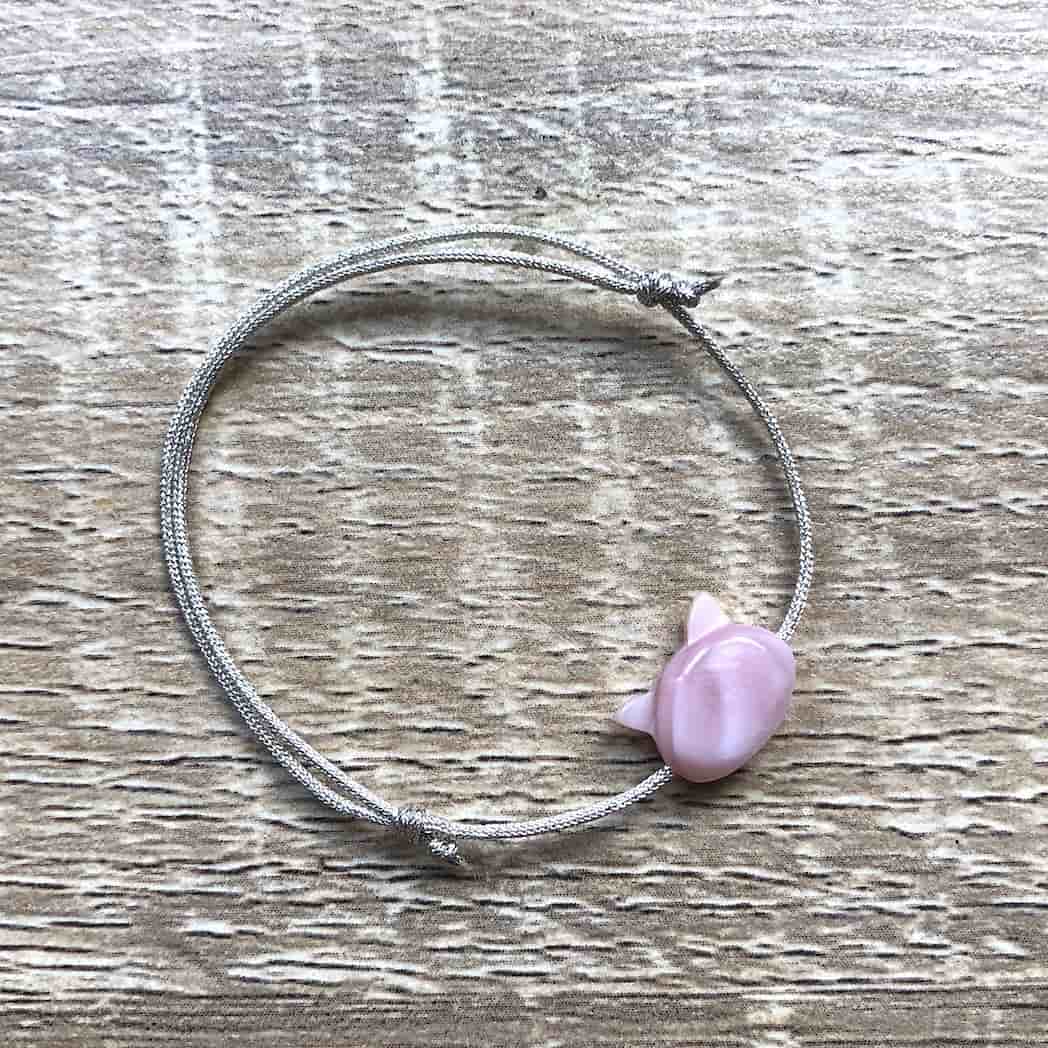 Bracelet enfants chat rose nacre