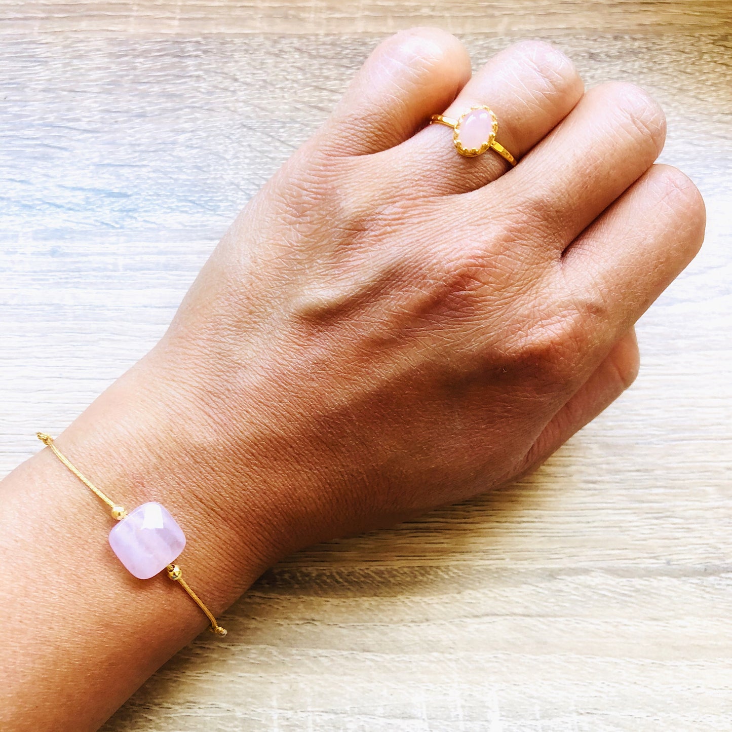 Parure Quartz rose bague et bracelet