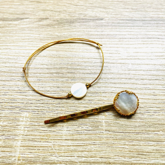 Parure bracelet et barrette nacre Tendresse