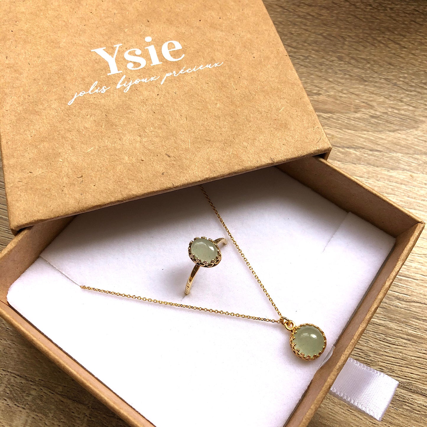 Coffret Cadeau parure collier bague pierres naturelles argent doré Margaux