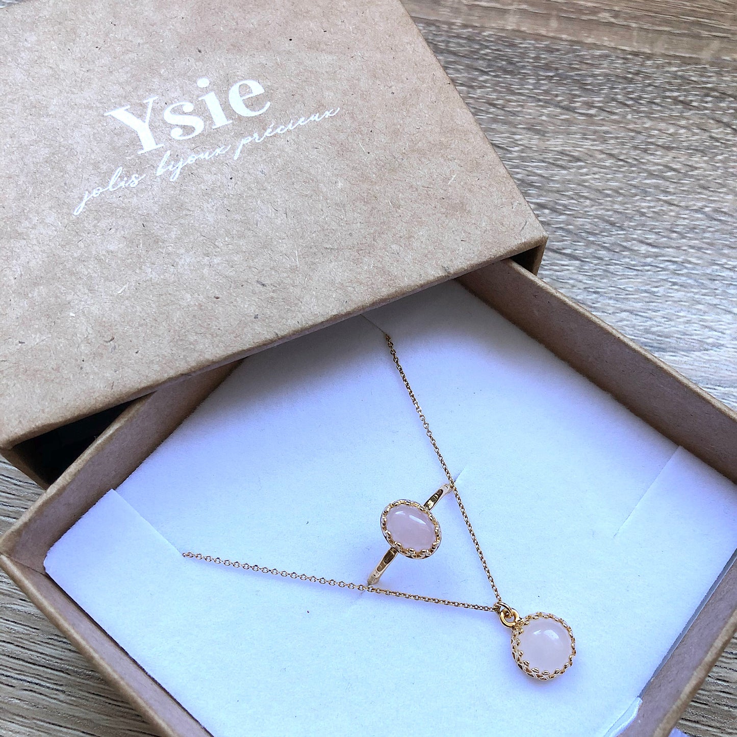 Coffret Cadeau parure collier bague pierres naturelles argent doré Margaux