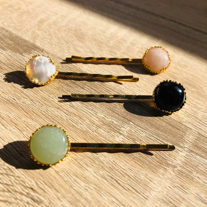Barrette épingle Aventurine verte