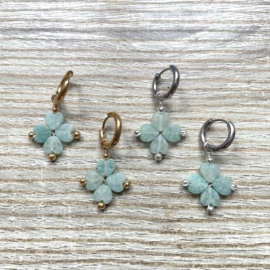 Boucles d'oreilles trèfle en Amazonite