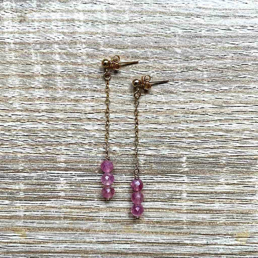Boucles d'oreilles chaîne en Tourmaline rose