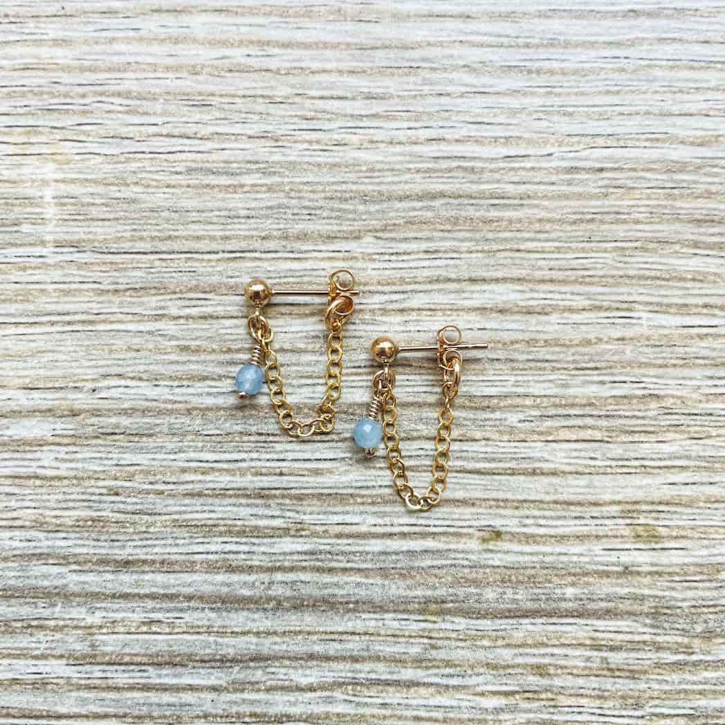 Boucles d'oreilles chaînette en Aigue marine