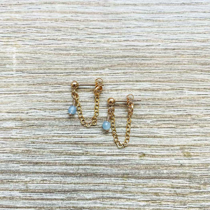 Boucles d'oreilles chaînette en Aigue marine