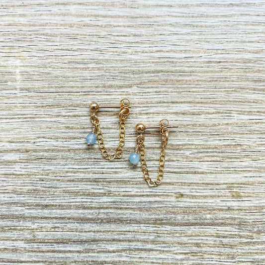 Boucles d'oreilles chaînette en Aigue marine