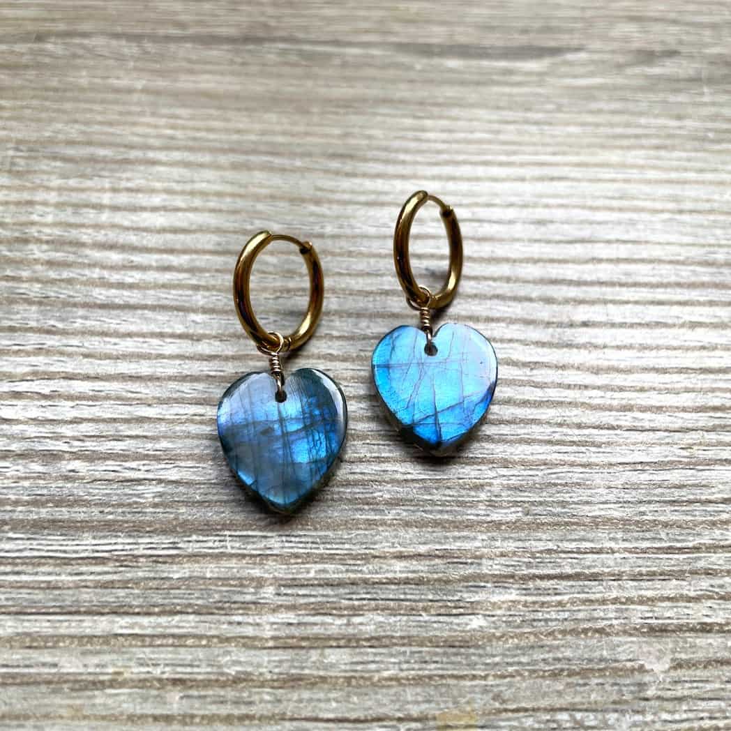 Boucles d'oreilles Labradorite en forme de cœur