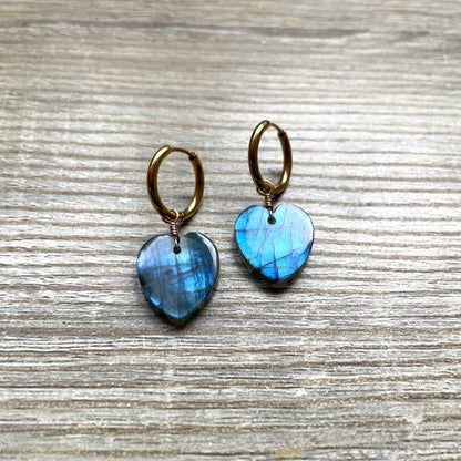 Boucles d'oreilles Labradorite en forme de cœur