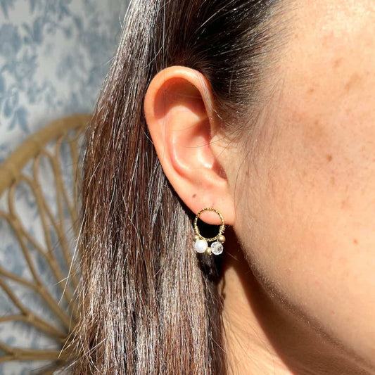Boucles d'oreilles en Cristal de roche et perles de culture