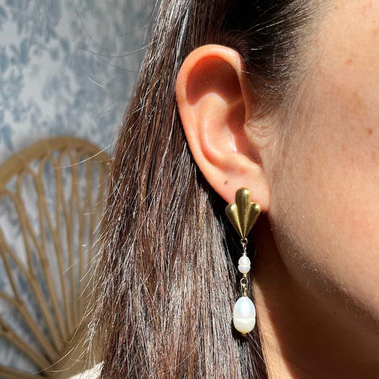 Boucles d'oreilles perles et feuille