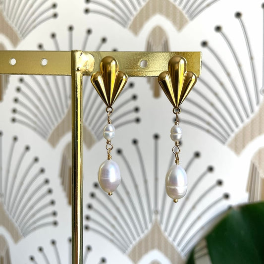 Boucles d'oreilles perles et feuille