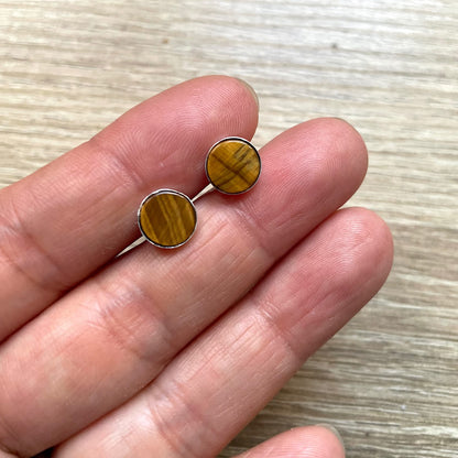 Boucles d'oreilles puces en Œil de Tigre et argent