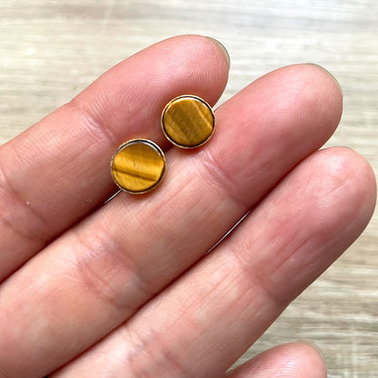 Boucles d'oreilles puces en Œil de Tigre