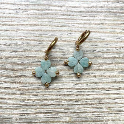 Boucles d'oreilles trèfle en Amazonite doré