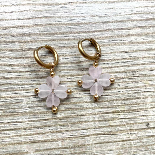Boucles d'oreilles trèfle en Quartz rose