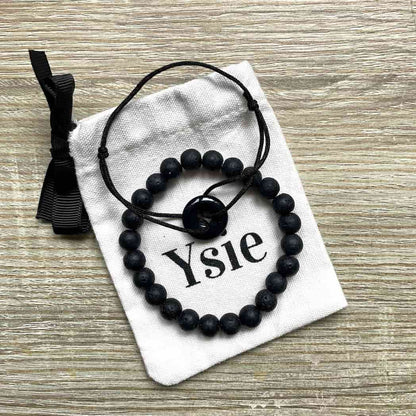Bracelets homme en Pierre de lave et Agate noire