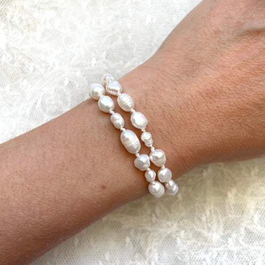 Bracele double tour perles blanches