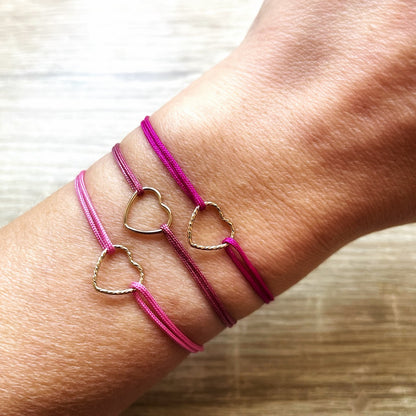 Bracelets cœur cordons roses