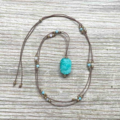 Collier sautoir en Amazonite et Aigue marine