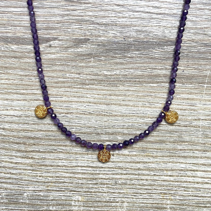 Collier pierres naturelles médailles Céleste