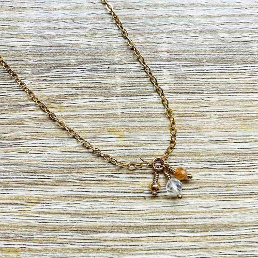Collier Cristal de roche et Pierre de soleil