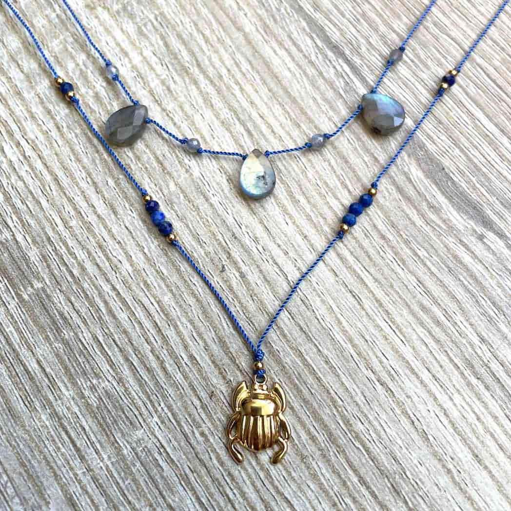 Ensemble colliers pierres naturelles bleues 