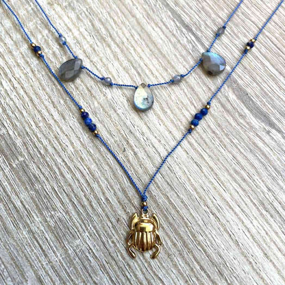 Ensemble colliers pierres naturelles bleues 