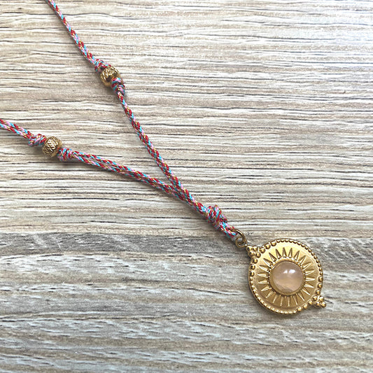 Collier Quartz rose cordon multicolore