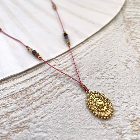 Collier médaille solaire et Tourmaline