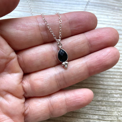 Collier pendentif Onyx noir argent massif - Braderie