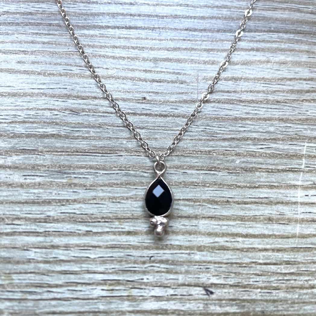 Collier pendentif Onyx noir argent massif - Braderie