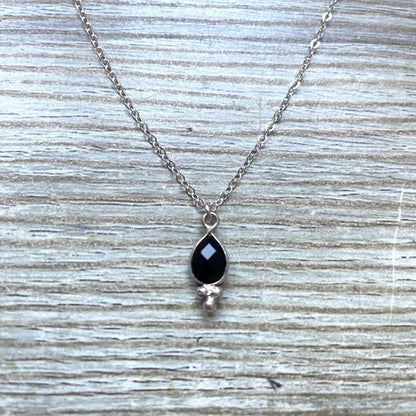Collier pendentif Onyx noir argent massif - Braderie
