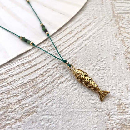 Collier poisson et pierre naturelle de Rubis Zoïsite