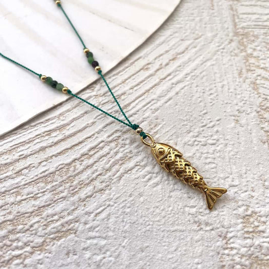 Collier poisson et pierre naturelle de Rubis Zoïsite