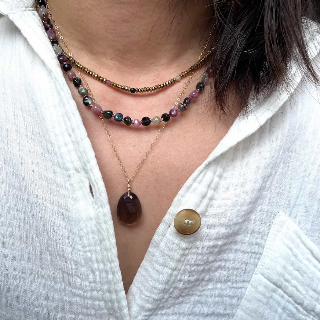 Collier pierre naturelle marron