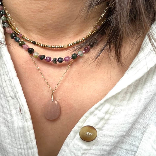 Collier pierre naturelle rose