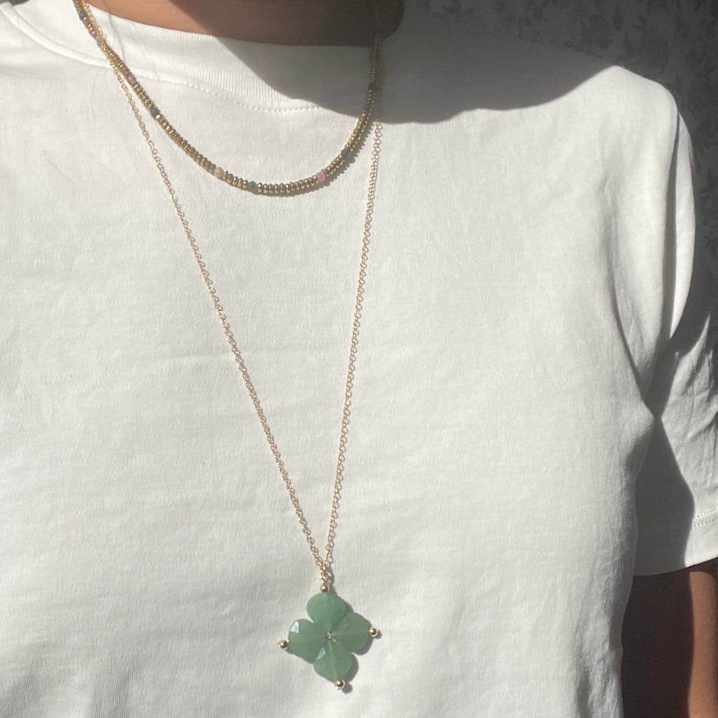 Collier trèfle Aventurine verte